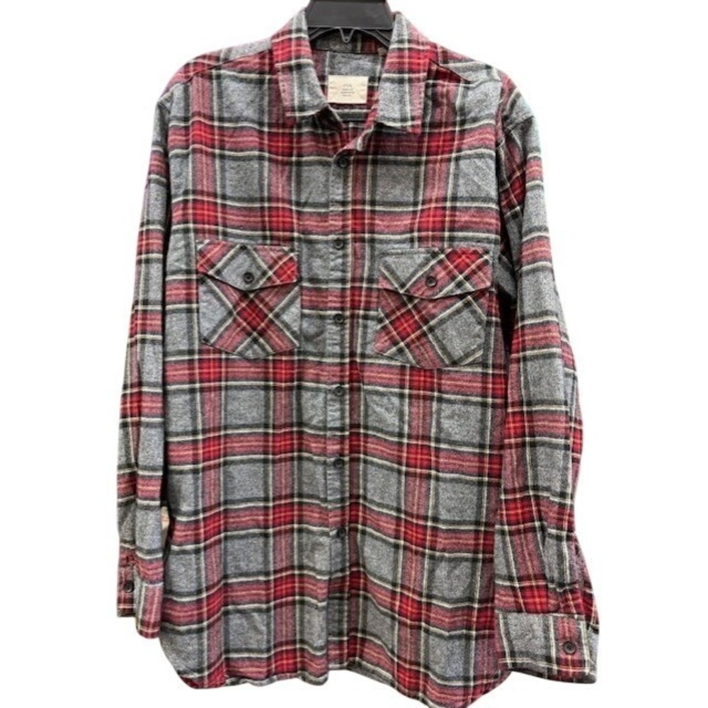 FOG Fear‎ Of God Collection Two 2016-2017 Red Grey Plaid Flannel Shirt Mens L